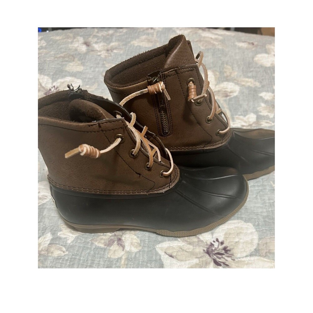 Sperry Salt Water Duck Boot Duck Shell Leather Upper Zip Up Lace Up Shoes 6.5